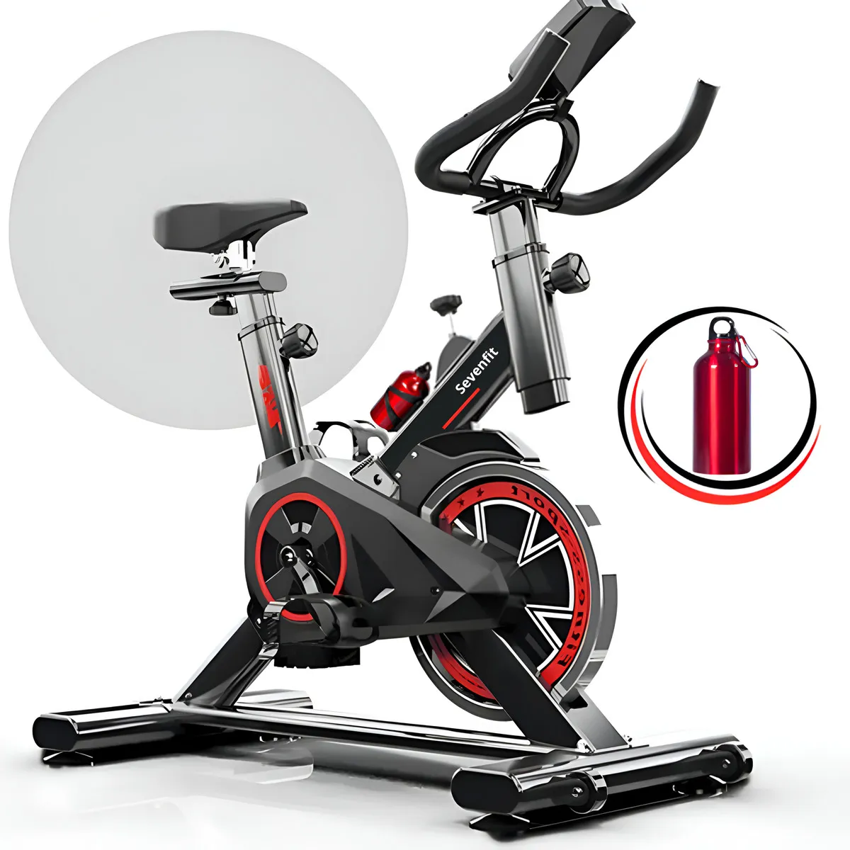 Bicicleta Ergométrica Fitness para Cardio e Musculação 6kg Inercia com base Cor Preto e Vermelho Marca Sevenfit